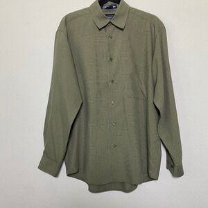 Haggar Collections‎ Mens Olive Green Plaid Long Sleeve Button Down Shirt